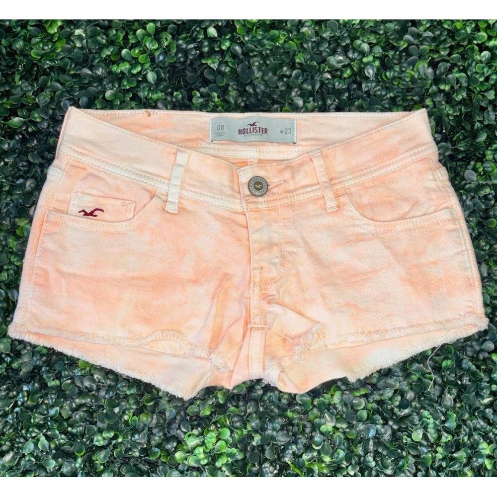 Hollister Orange Tie Dye Low Rise Denim Shorts Raw Hem W23 Size 00